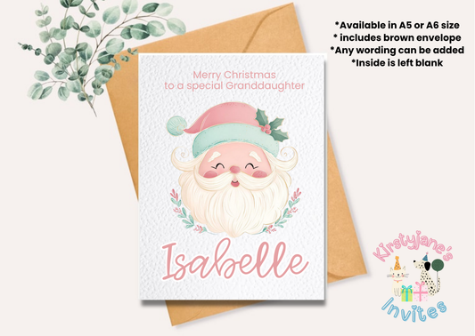 Christmas Xmas Birthday greetings card pink Santa Claus Father christmas