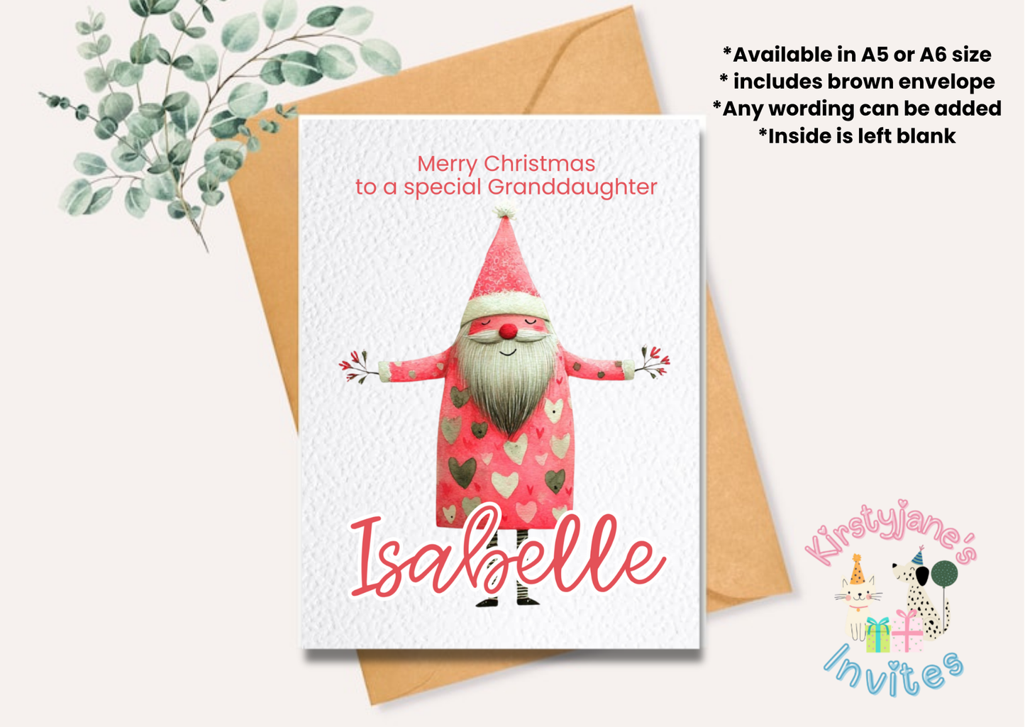 Christmas Xmas Birthday greetings card pink Santa Claus Father christmas