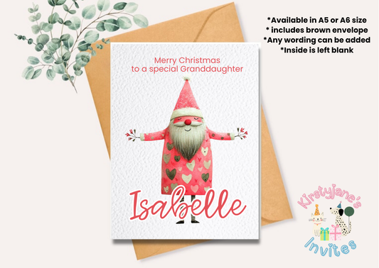 Christmas Xmas Birthday greetings card pink Santa Claus Father christmas