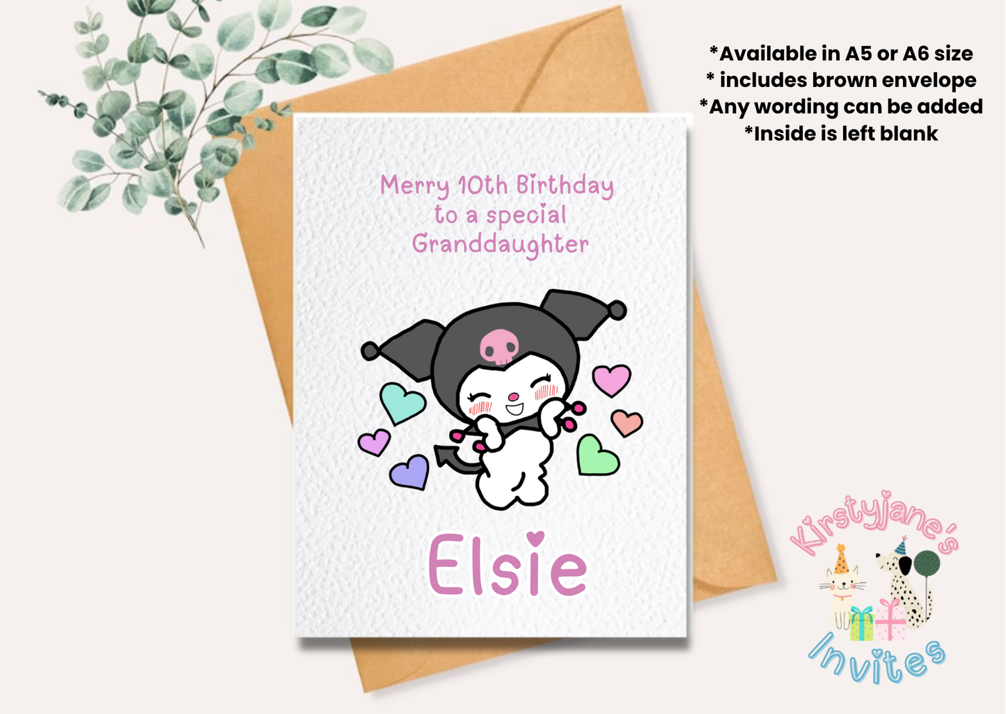 Birthday greetings card Hello kitty Kuromi