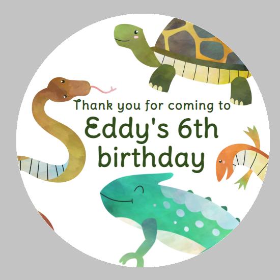 Personalised birthday party Reptile Snake & lizard stickers