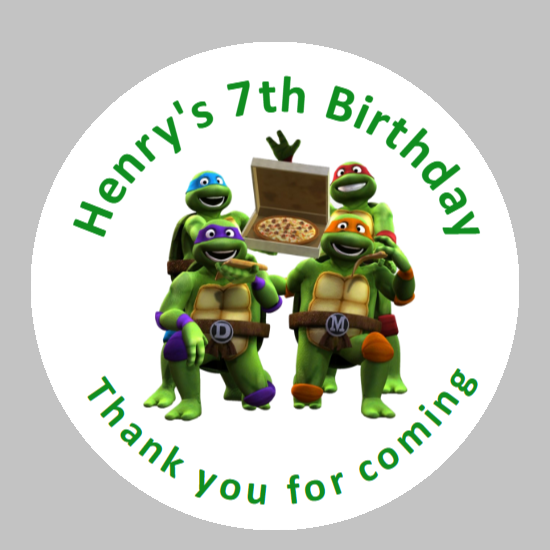 Personalised birthday party Teenage Mutant Ninja Turtles stickers
