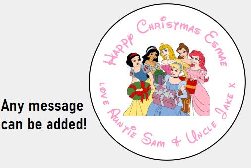 Personalised Christmas Xmas present stickers Disney Princesses