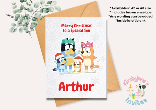 Christmas greetings card Bluey Bingo Santa Claus Father Christmas