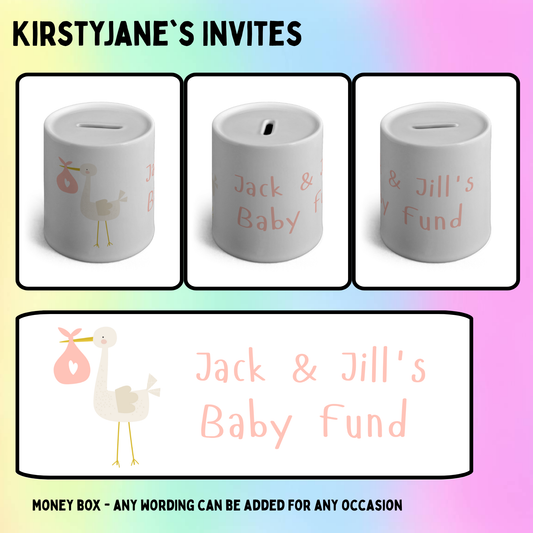 Personalised ceramic money box pink baby fund