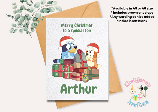 Christmas greetings card Bluey Bingo Santa Claus Father Christmas