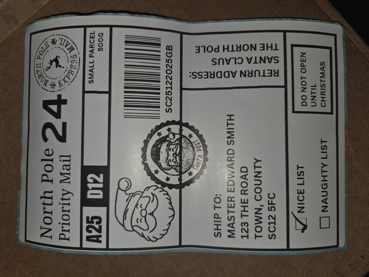 Christmas personalised north pole postage label