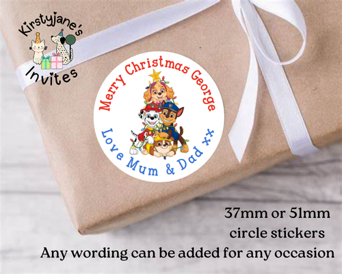 Personalised Christmas Xmas presents stickers Birthday Party Bag Favours Paw Patrol