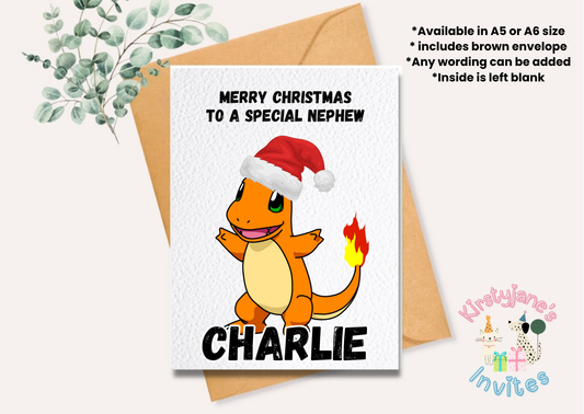 Christmas greetings card pokemon charmander santa