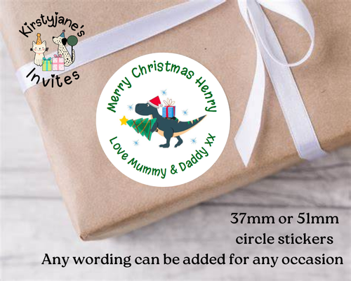 Personalised Christmas Xmas presents stickers Birthday Party Bag Favours Dinosaur dino