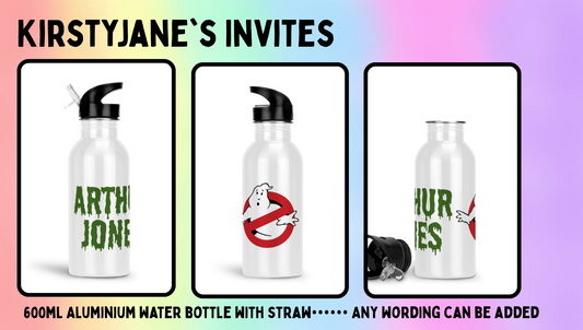 Personalised 600ml Aluminium drinks bottle with straw Ghostbusters