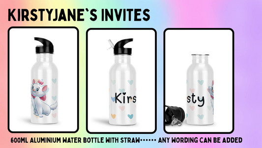 Personalised 600ml Aluminium drinks bottle with straw aristocats Marie
