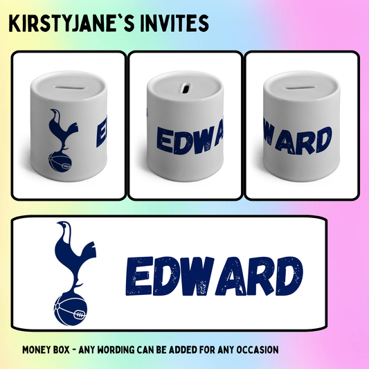 Personalised ceramic money box football premier league tottenham west ham arsenal Chelsea man u city