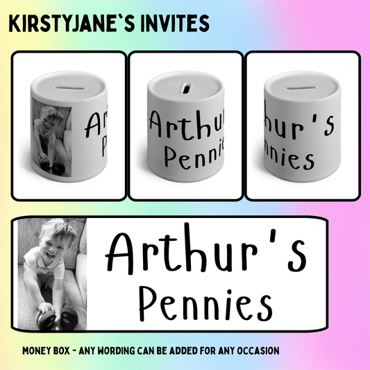 Personalised ceramic money box own photo