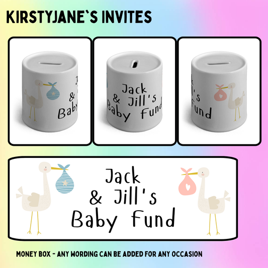 Personalised ceramic money box unisex baby fund