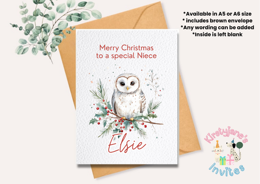 Christmas greetings card beautiful Owl