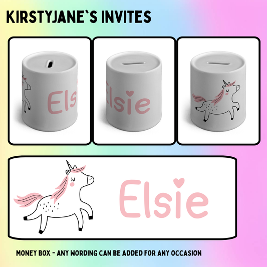 Personalised ceramic money box pink unicorn