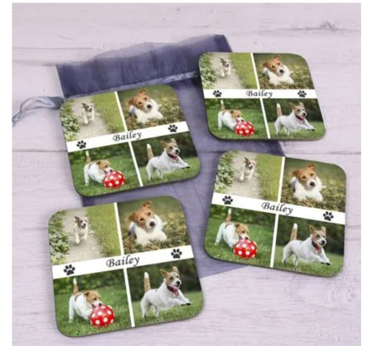 Personalised pet coasters with your own photo x 4