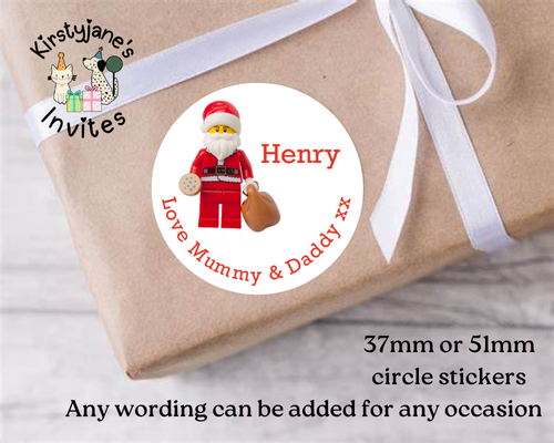 Personalised Christmas Xmas presents stickers Birthday Party Bag Favours Lego Santa Claus Father Christmas