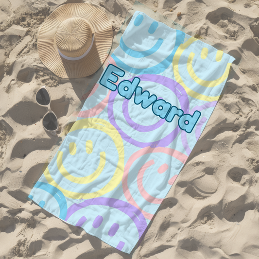 Personalised children's kid's towel happy smiley faces