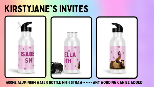 Personalised 600ml Aluminium drinks bottle with straw Masha and the bear