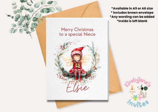 Christmas greetings card girls Fairy Elf