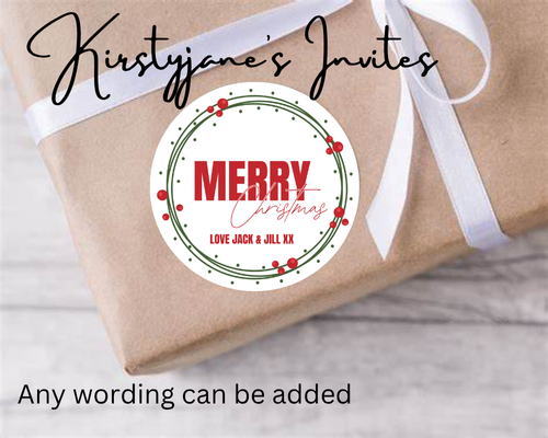 Personalised christmas Xmas stickers labels holly wreath present tags