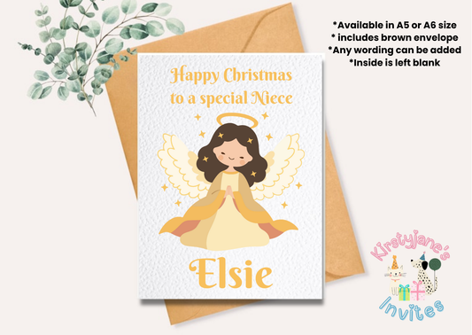 Christmas greetings card girls angel fairy religious