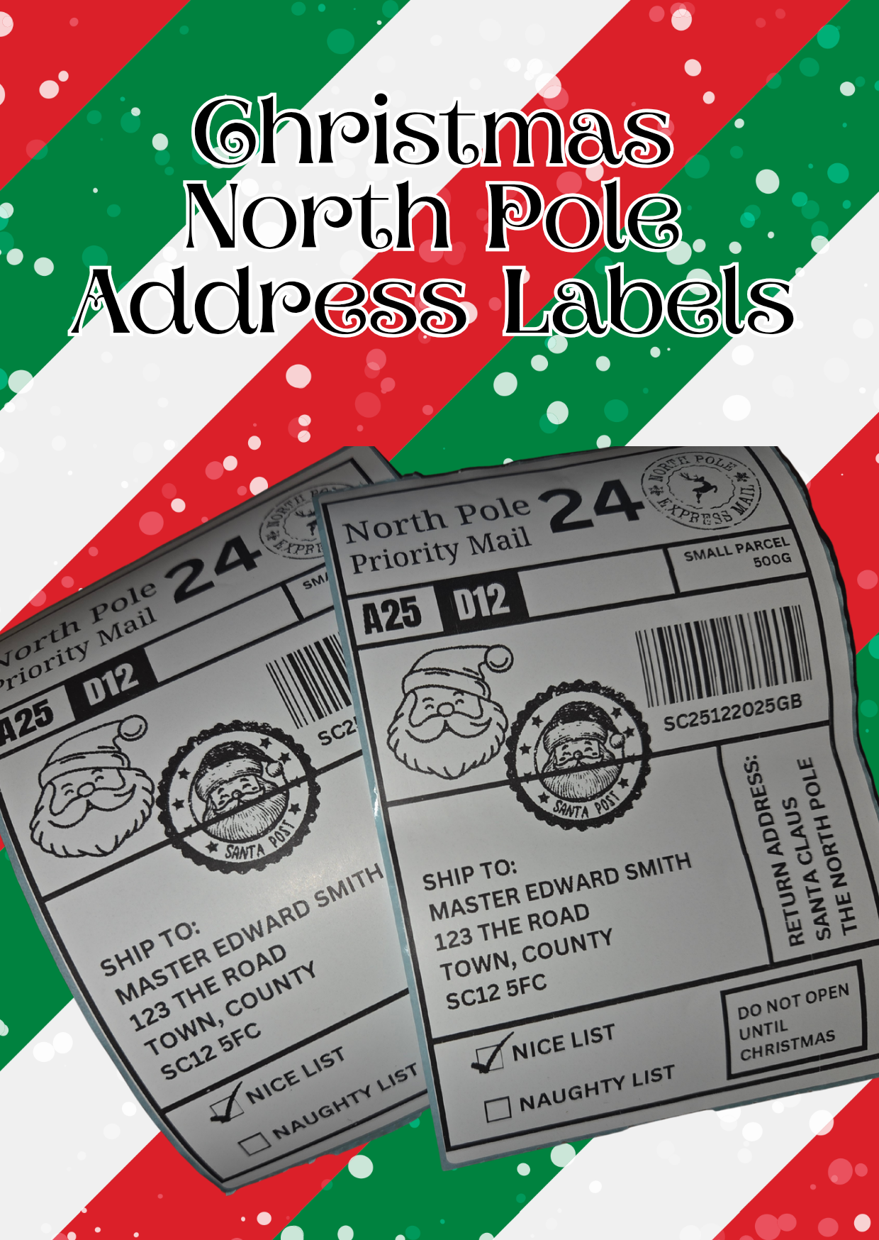 Christmas personalised north pole postage label
