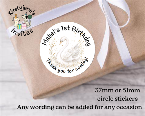 Personalised Christmas Xmas presents stickers Birthday Party Bag Favours Swan Princess
