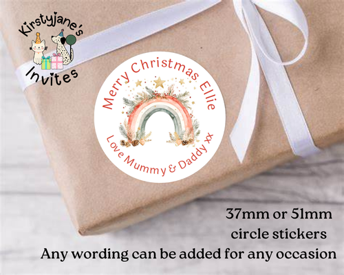Personalised Christmas Xmas presents stickers Birthday Party Bag Favours rainbow