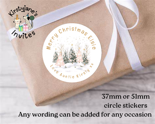 Personalised Christmas Xmas presents stickers Birthday Party Bag Favours Christmas trees