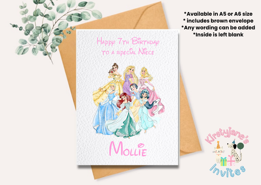 Birthday greetings card Disney Princess cinderella ariel belle aurora jasmine snow white