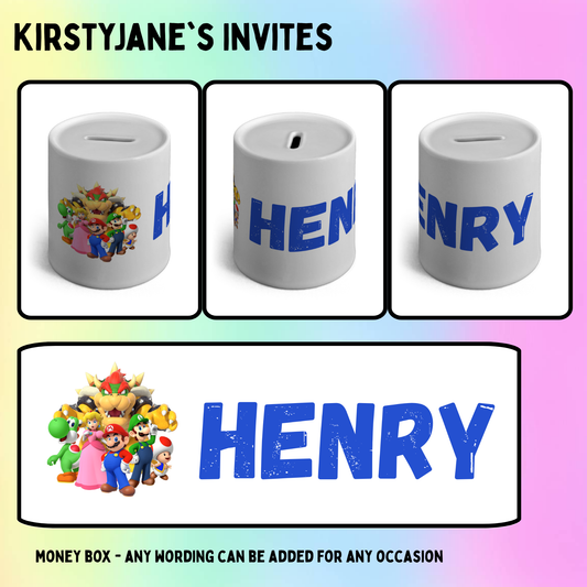Personalised ceramic money box Mario Luigi Bowser Princess Peach