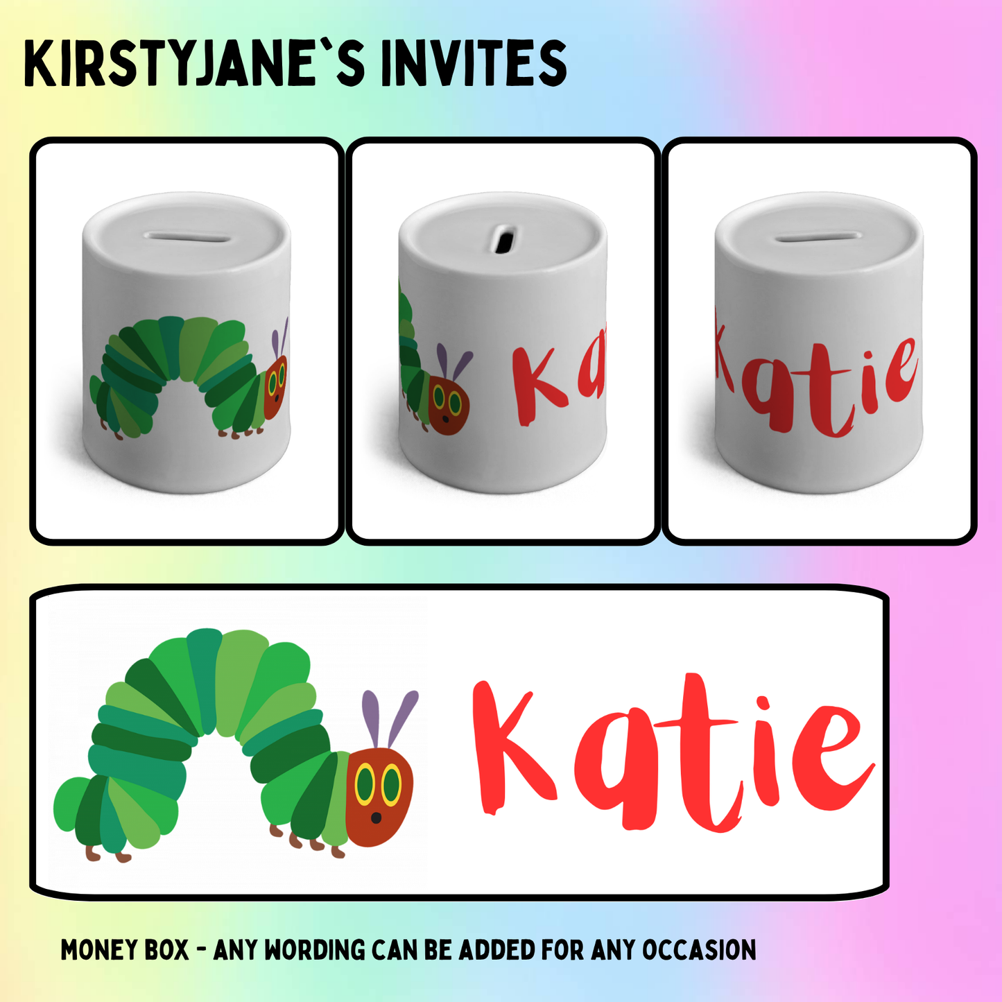 Personalised ceramic money box The Very Hungry Caterpillar
