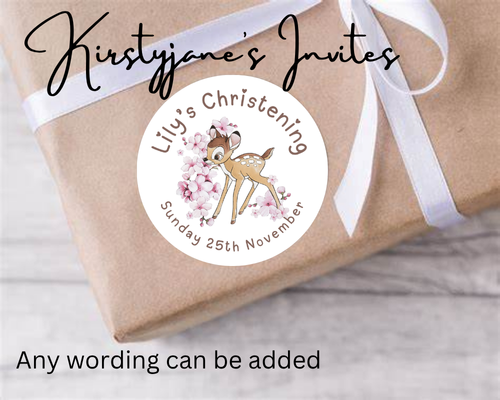 Personalised christmas Xmas stickers labels present tags birthday party bag Christening baby shower Baptism disney bambi