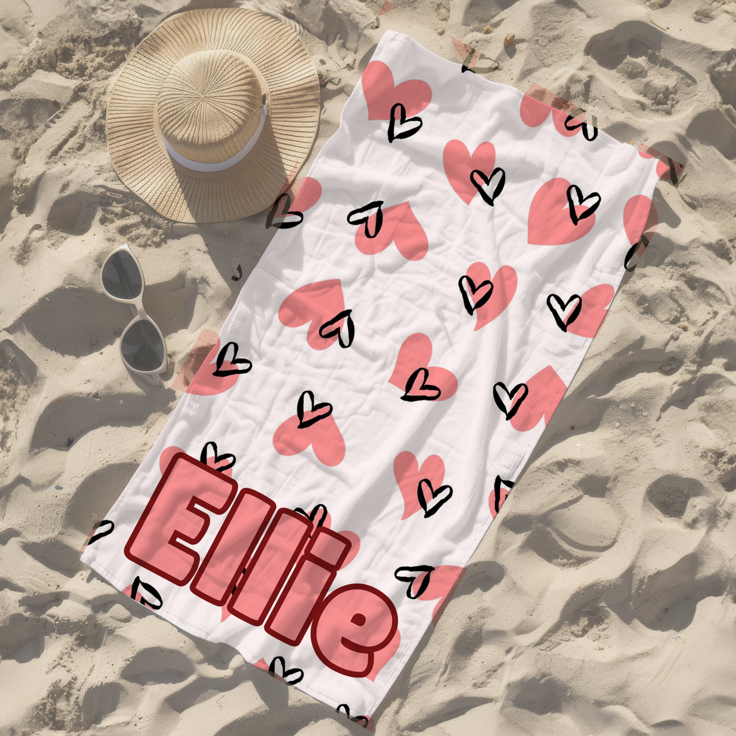 Personalised children's kid's towel women's hearts pink girl's