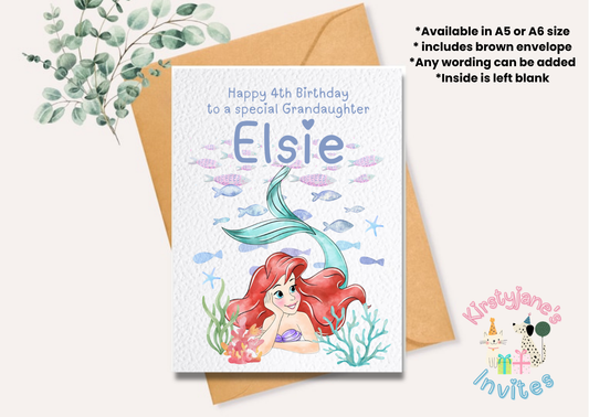 Birthday greetings card disney princess little mermaid ariel