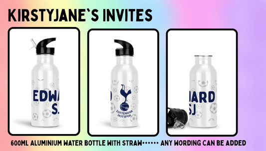 Personalised 600ml Aluminium drinks bottle with straw football footballer tottenham arsenal west ham Chelsea man u city
