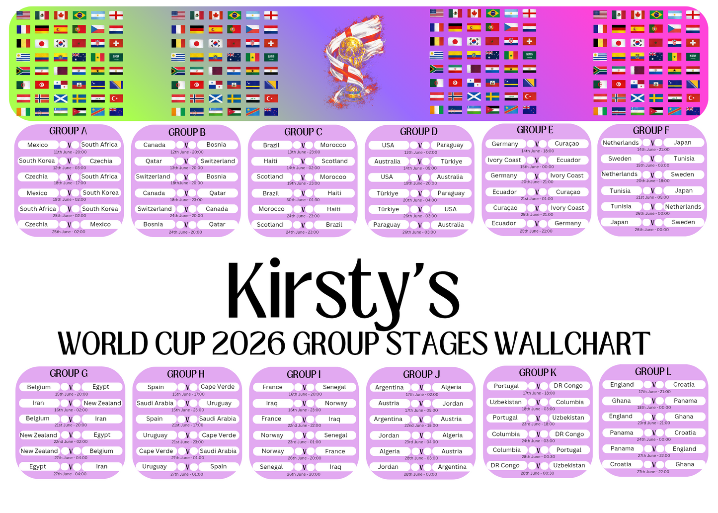 World cup 2026 wall chart planner - rainbow
