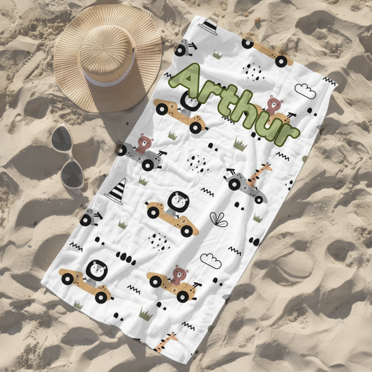 Personalised children's kid's towel boy's cars animals