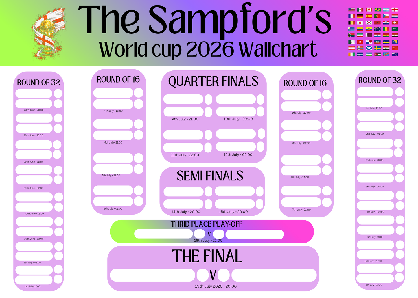World cup 2026 wall chart planner - rainbow