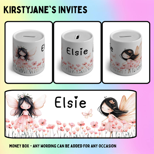 Personalised ceramic money box fairy fairies
