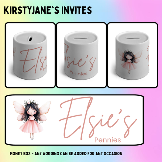Personalised ceramic money box fairy fairies