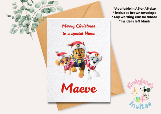 Christmas greetings card Paw Patrol Chase Skye Marshall