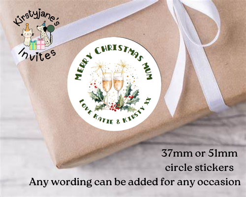 Personalised Christmas Xmas presents stickers Birthday Party Bag Favours womens prosecco drinks