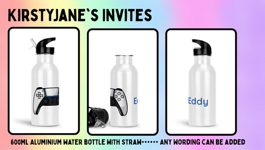 Personalised 600ml Aluminium drinks bottle with straw gaming PS5
