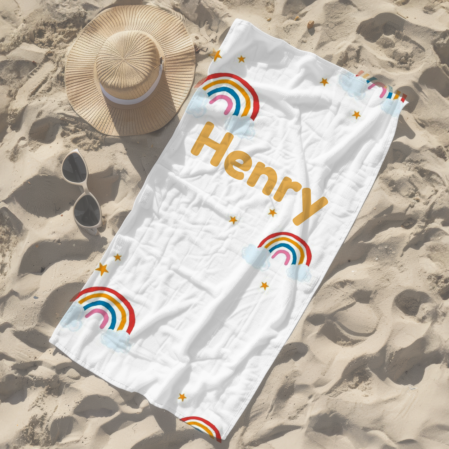 Personalised children's kid's towel rainbow