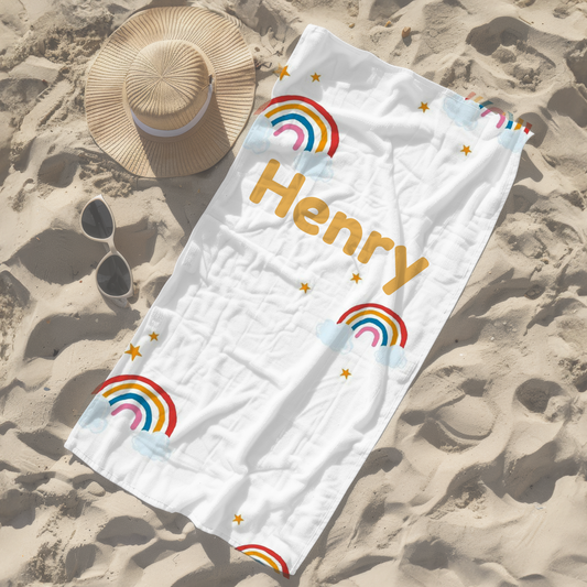 Personalised children's kid's towel rainbow