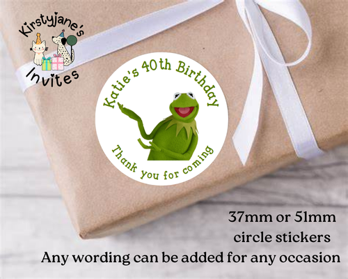 Personalised Christmas Xmas presents stickers Birthday Party Bag Favours Kermit the Frog muppets
